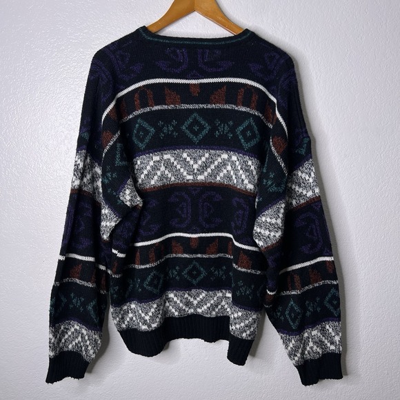 Vintage‎ Windridge Men's XL Knit Grandpa Sweater Long Sleeve Geometric Aztec - Picture 4 of 7